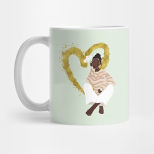 Black African Woman Happy Valentine's Day Heart Flowers 2 Mug